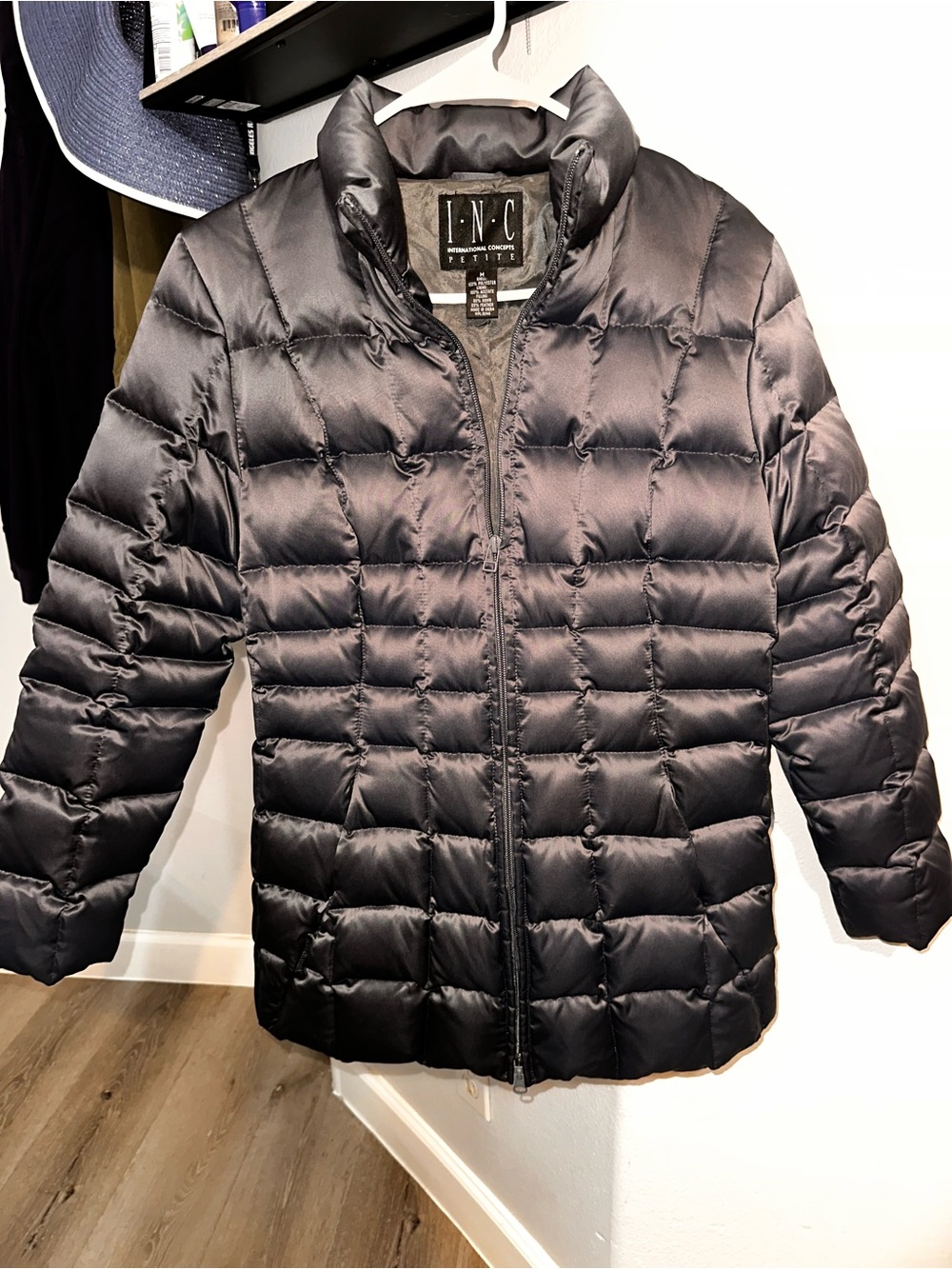 INC International Concepts Women's Black Quilted Puffer Coat